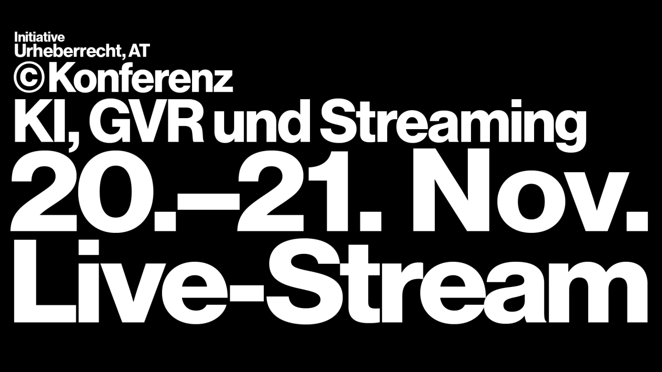 Grafik mit folgendem Text: Initiative Urheberrecht, AT, Konferenz, KI, GVR und Streaming, 14. Nov. 2024